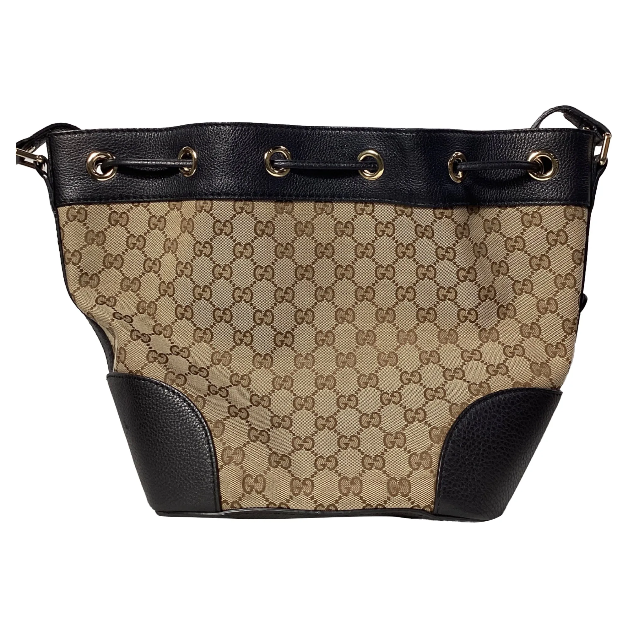 Gucci GG Monogram Bucket Bag in Black Calfskin Leather and Canvas
