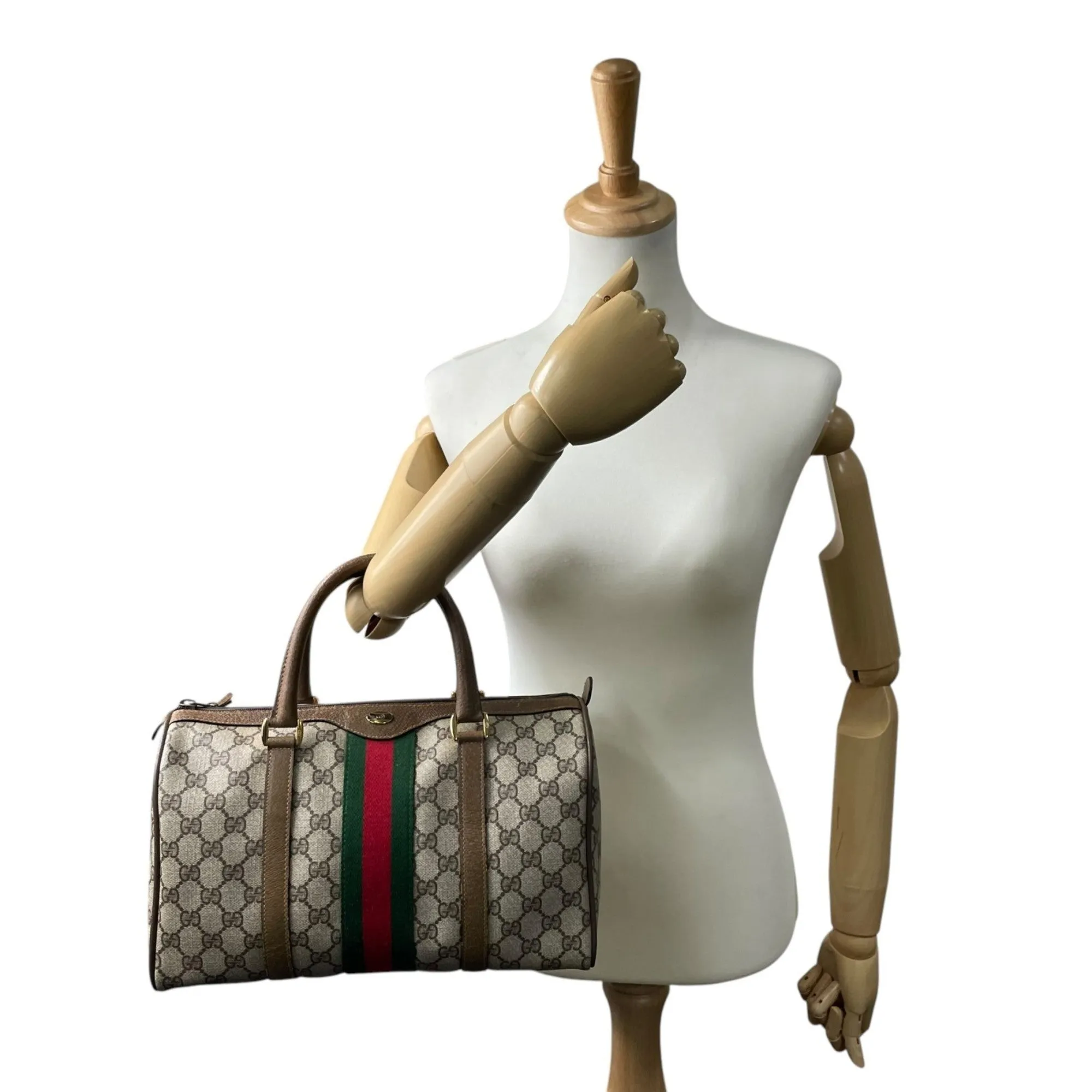 Gucci Gg Supreme Leather Boston Bag Handbag Shoulder Bag (Pre-Owned)