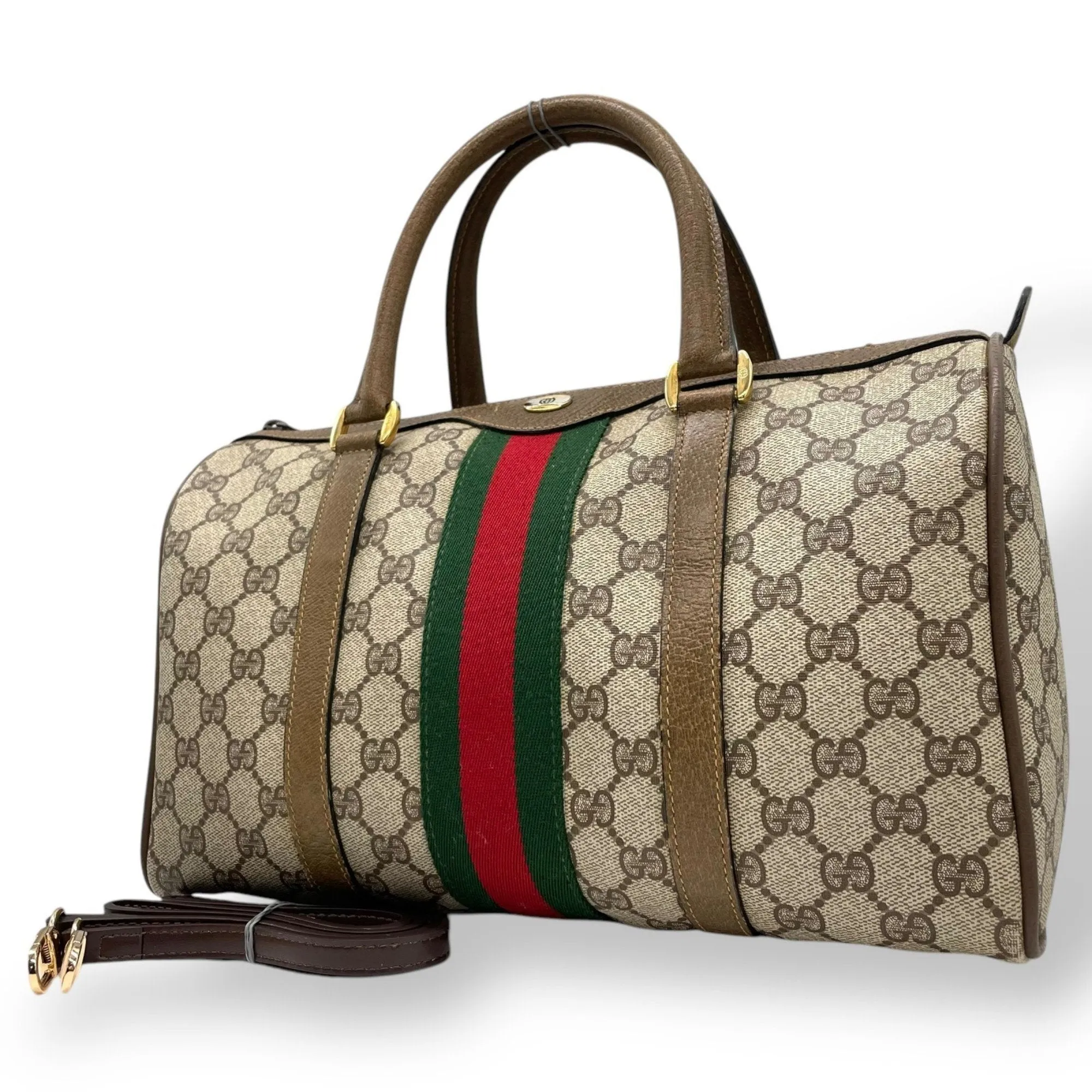 Gucci Gg Supreme Leather Boston Bag Handbag Shoulder Bag (Pre-Owned)