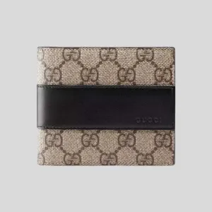 GUCCI GG Supreme Wallet With Leather Stripe Black 779859