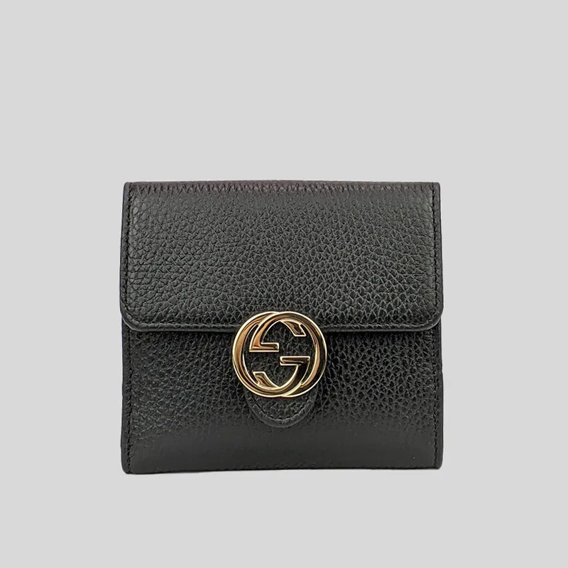 GUCCI Interlock GG Bifold Leather Wallet Black 615525