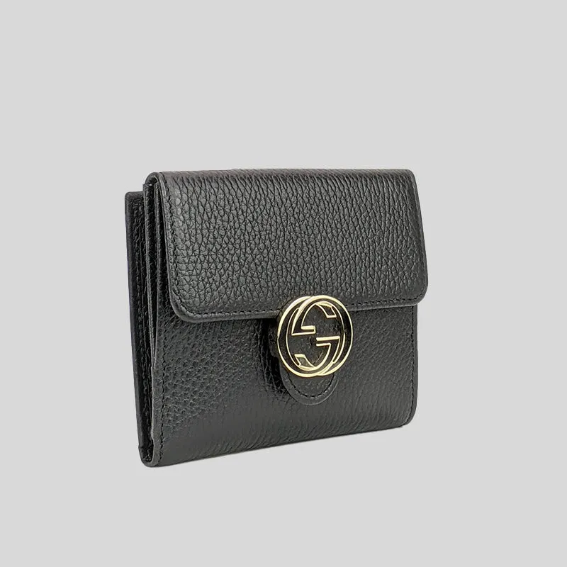 GUCCI Interlock GG Bifold Leather Wallet Black 615525