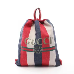 Gucci Navy Color Canvas Leather Backpack (Pre-Owned)