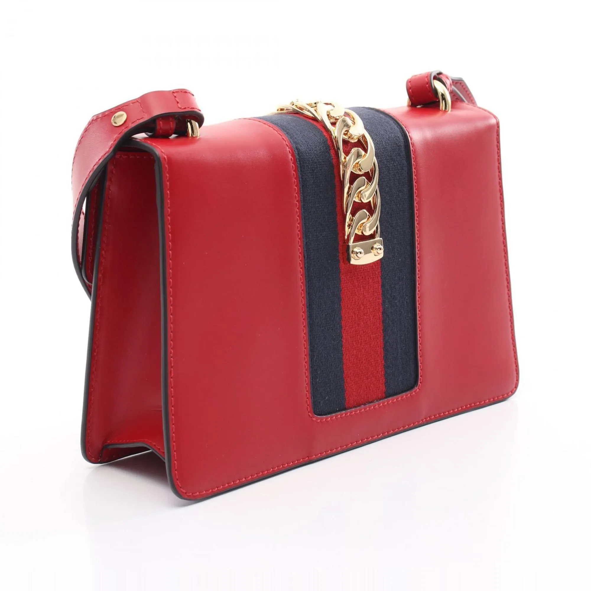 Gucci Navy Color Leather Canvas Shoulder Bag (Pre-Owned)