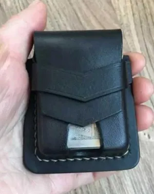 Handmade Black Leather Classic Zippo Lighter Pouch Standard Zippo Lighter Holder with Belt Loop For Men