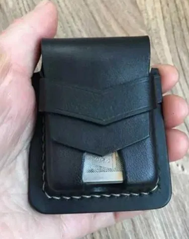 Handmade Black Leather Classic Zippo Lighter Pouch Standard Zippo Lighter Holder with Belt Loop For Men