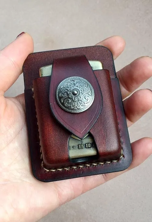 Handmade Black Leather Classic Zippo Lighter Pouch Standard Zippo Lighter Holder with Belt Loop For Men