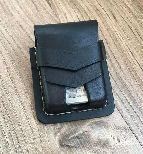 Handmade Black Leather Classic Zippo Lighter Pouch Standard Zippo Lighter Holder with Belt Loop For Men