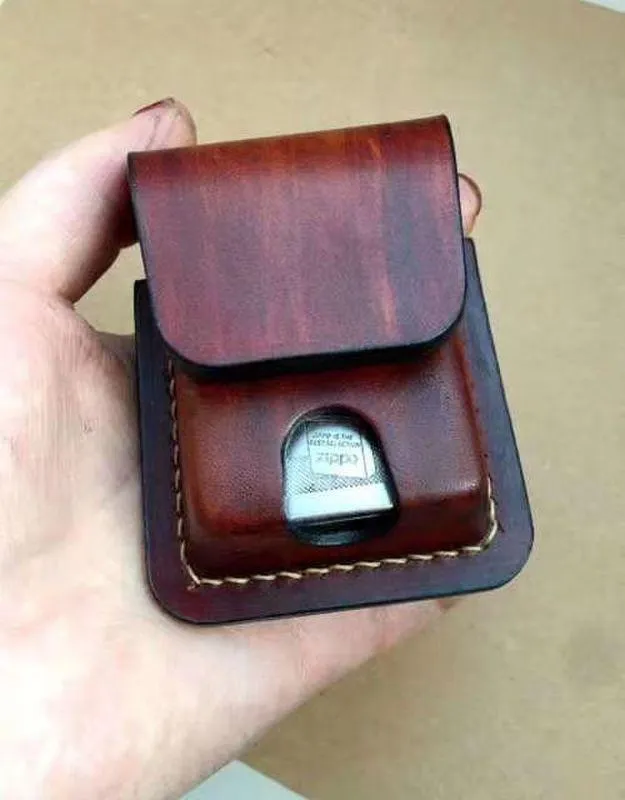 Handmade Black Leather Classic Zippo Lighter Pouch Standard Zippo Lighter Holder with Belt Loop For Men