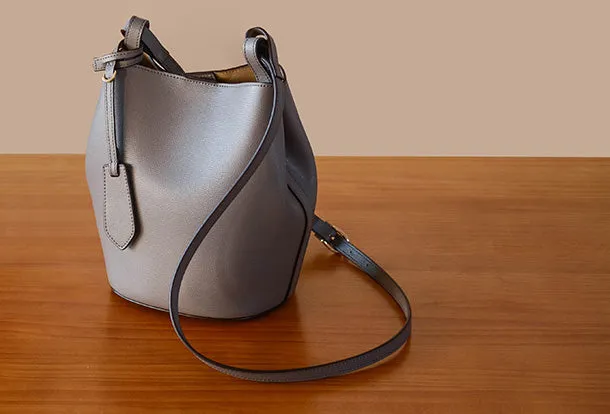 Handmade Genuine Leather Bucket Bag Purse Crossbody Bag Shoulder Bag Purse For Women