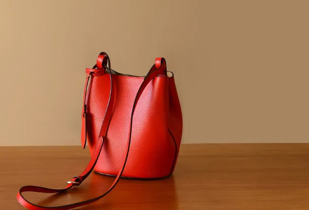 Handmade Genuine Leather Bucket Bag Purse Crossbody Bag Shoulder Bag Purse For Women