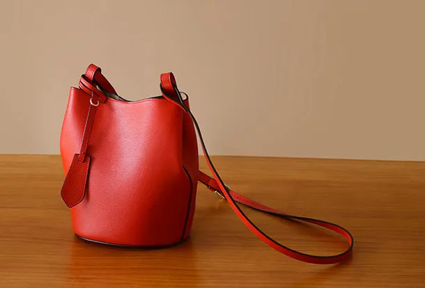 Handmade Genuine Leather Bucket Bag Purse Crossbody Bag Shoulder Bag Purse For Women