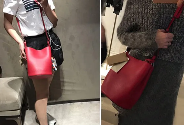 Handmade Genuine Leather Bucket Bag Purse Crossbody Bag Shoulder Bag Purse For Women