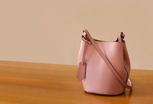 Handmade Genuine Leather Bucket Bag Purse Crossbody Bag Shoulder Bag Purse For Women