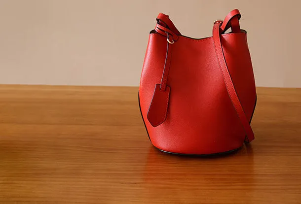 Handmade Genuine Leather Bucket Bag Purse Crossbody Bag Shoulder Bag Purse For Women