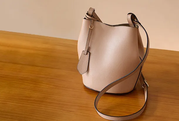 Handmade Genuine Leather Bucket Bag Purse Crossbody Bag Shoulder Bag Purse For Women
