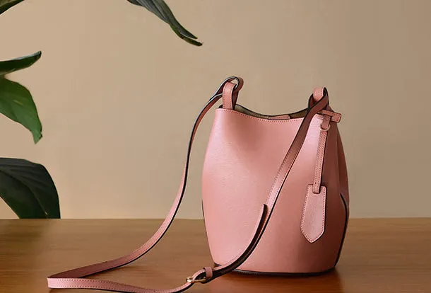 Handmade Genuine Leather Bucket Bag Purse Crossbody Bag Shoulder Bag Purse For Women