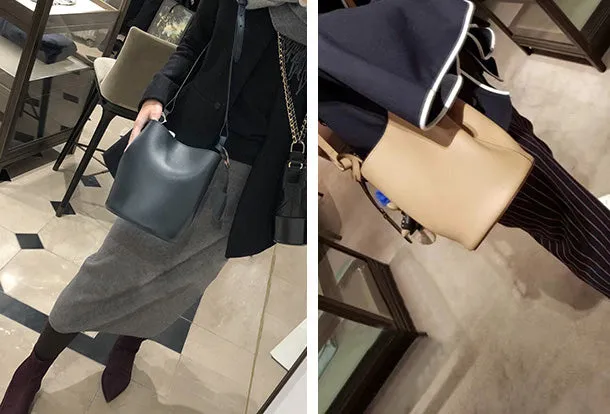 Handmade Genuine Leather Bucket Bag Purse Crossbody Bag Shoulder Bag Purse For Women