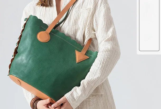 Handmade Genuine Leather Shopper Bag Bucket Bag Shoulder Bag Purse For Women