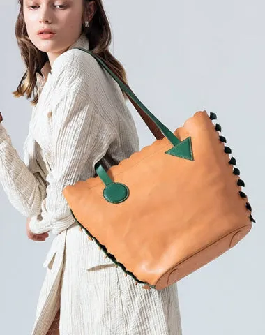 Handmade Genuine Leather Shopper Bag Bucket Bag Shoulder Bag Purse For Women