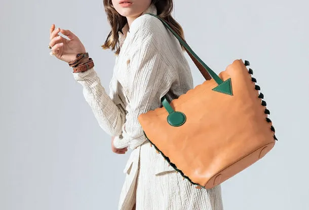 Handmade Genuine Leather Shopper Bag Bucket Bag Shoulder Bag Purse For Women