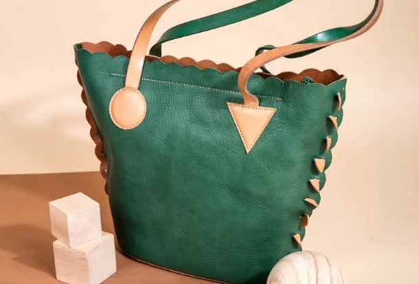 Handmade Genuine Leather Shopper Bag Bucket Bag Shoulder Bag Purse For Women