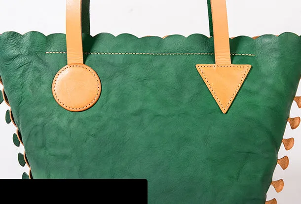 Handmade Genuine Leather Shopper Bag Bucket Bag Shoulder Bag Purse For Women