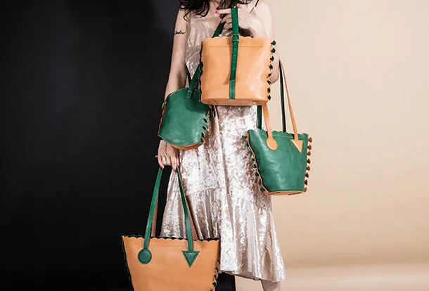 Handmade Genuine Leather Shopper Bag Bucket Bag Shoulder Bag Purse For Women