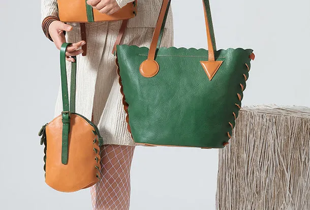 Handmade Genuine Leather Shopper Bag Bucket Bag Shoulder Bag Purse For Women