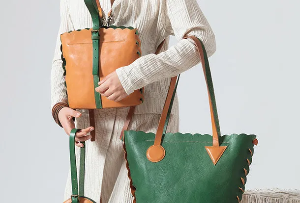 Handmade Genuine Leather Shopper Bag Bucket Bag Shoulder Bag Purse For Women