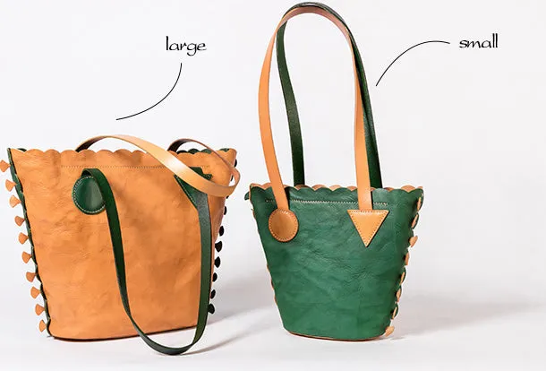 Handmade Genuine Leather Shopper Bag Bucket Bag Shoulder Bag Purse For Women