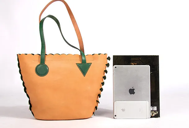 Handmade Genuine Leather Shopper Bag Bucket Bag Shoulder Bag Purse For Women