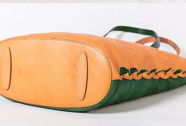 Handmade Genuine Leather Shopper Bag Bucket Bag Shoulder Bag Purse For Women