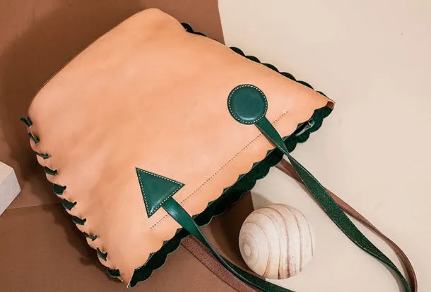Handmade Genuine Leather Shopper Bag Bucket Bag Shoulder Bag Purse For Women