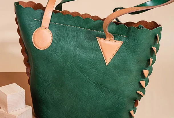 Handmade Genuine Leather Shopper Bag Bucket Bag Shoulder Bag Purse For Women