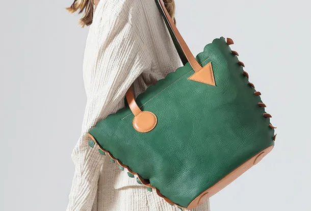 Handmade Genuine Leather Shopper Bag Bucket Bag Shoulder Bag Purse For Women