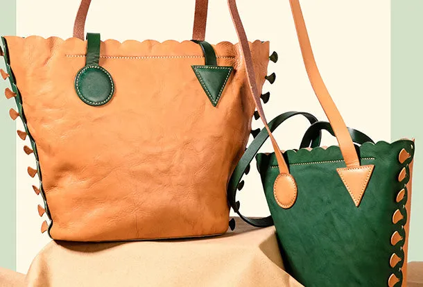 Handmade Genuine Leather Shopper Bag Bucket Bag Shoulder Bag Purse For Women
