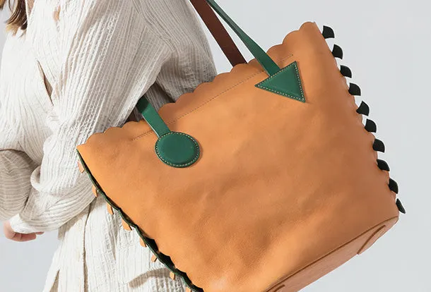Handmade Genuine Leather Shopper Bag Bucket Bag Shoulder Bag Purse For Women