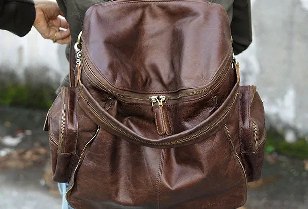 Handmade Leather backpack bag shoulder bag Coffee women leather purse