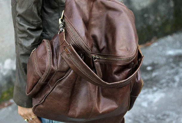 Handmade Leather backpack bag shoulder bag Coffee women leather purse