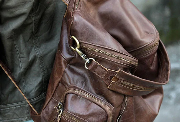 Handmade Leather backpack bag shoulder bag Coffee women leather purse