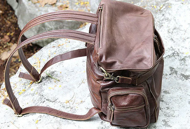 Handmade Leather backpack bag shoulder bag Coffee women leather purse