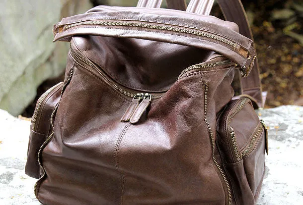 Handmade Leather backpack bag shoulder bag Coffee women leather purse
