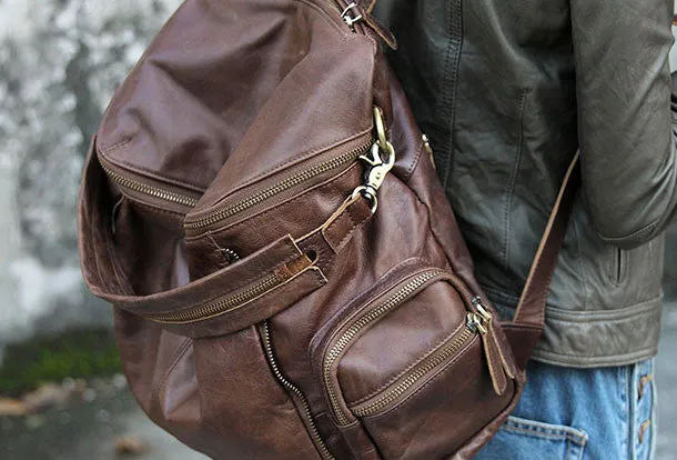 Handmade Leather backpack bag shoulder bag Coffee women leather purse