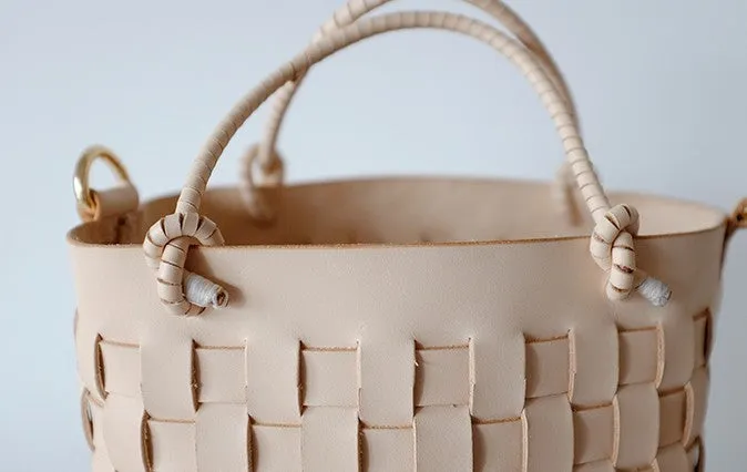 Handmade Leather Beige Braided Womens Handbag Crossbody Purse Shoulder Bag for Women