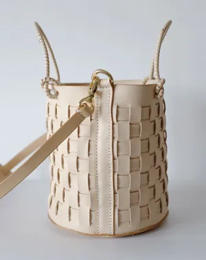 Handmade Leather Beige Braided Womens Handbag Crossbody Purse Shoulder Bag for Women