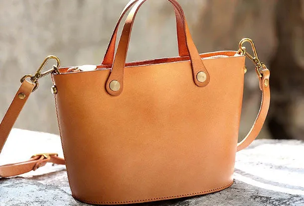 Handmade Leather Bucket Bag Purse Bucket Handbags Shoulder Bag for Women