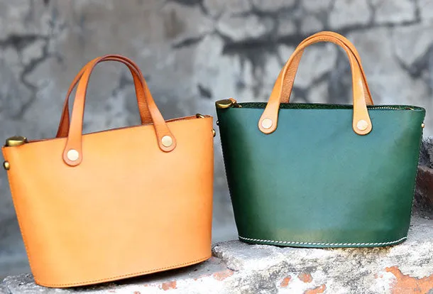 Handmade Leather Bucket Bag Purse Bucket Handbags Shoulder Bag for Women