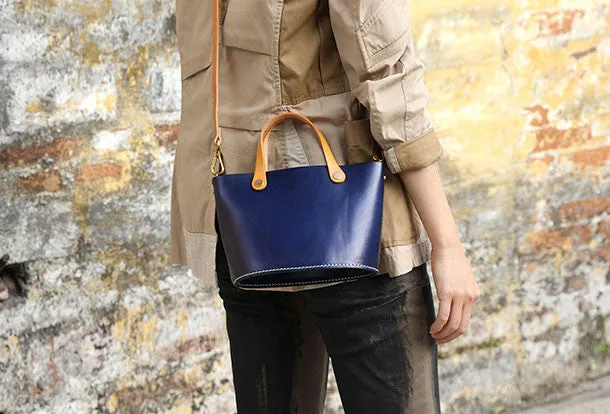 Handmade Leather Bucket Bag Purse Bucket Handbags Shoulder Bag for Women