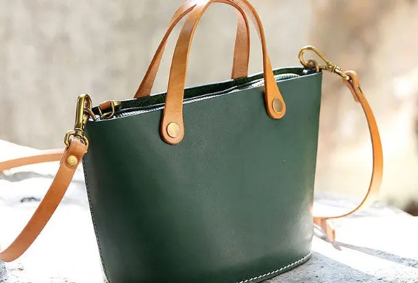 Handmade Leather Bucket Bag Purse Bucket Handbags Shoulder Bag for Women